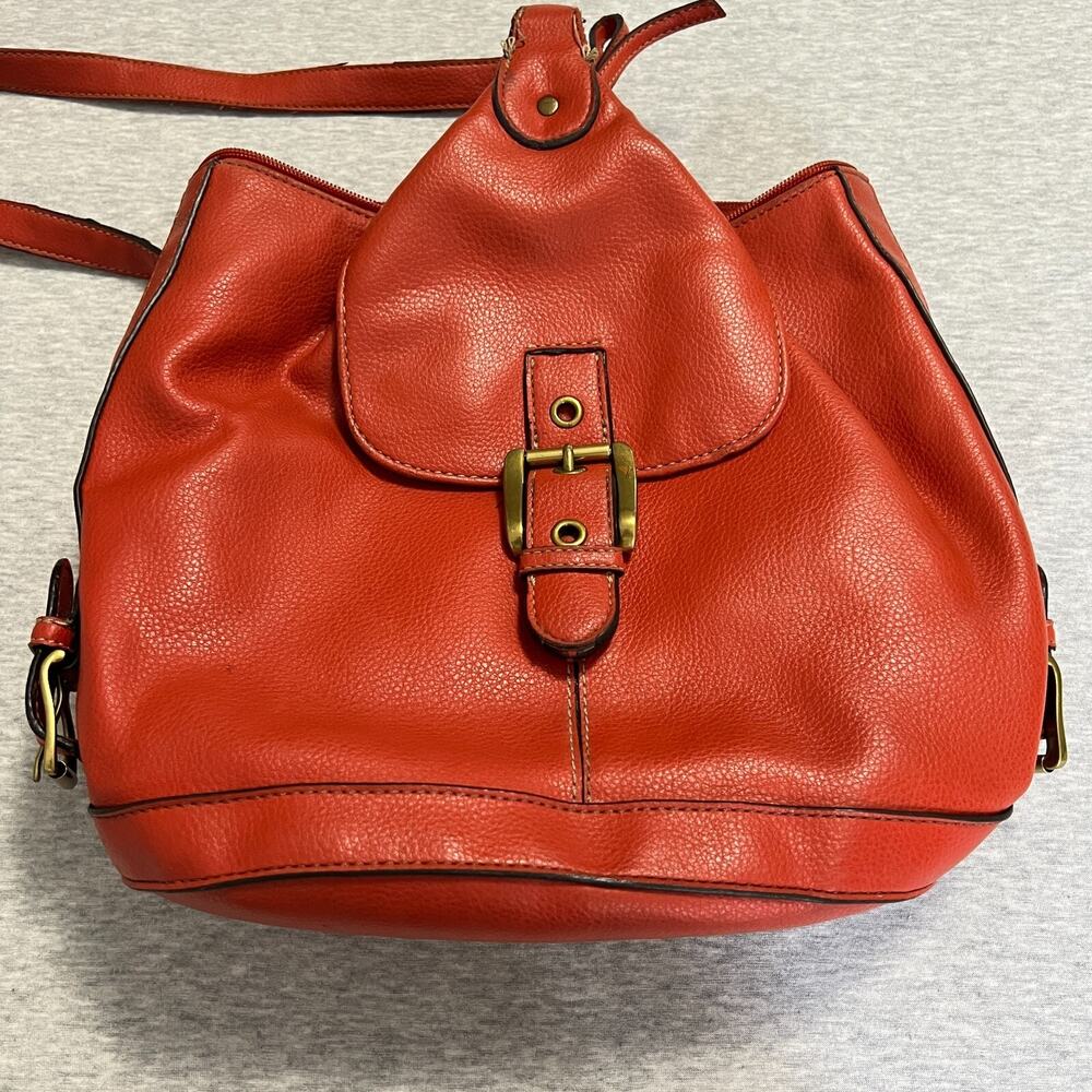 Vintage Nine West Backpack Bag PVC Vegan Faux Leather Orange 90's Pebbled - Picture 3 of 16